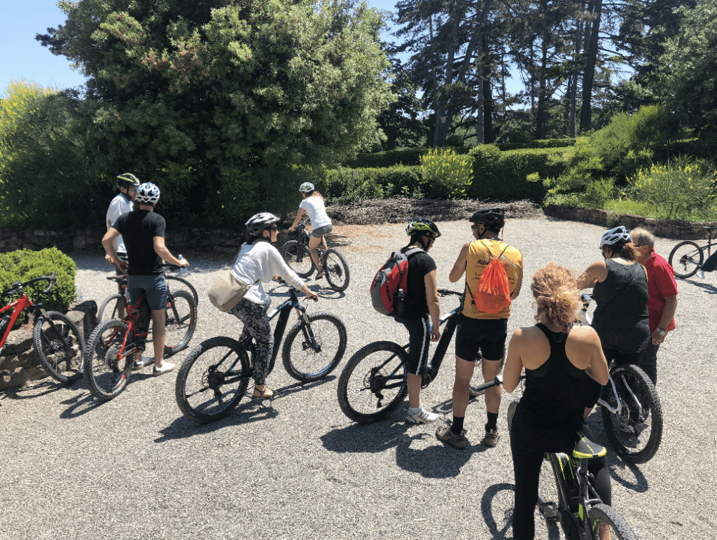 Bike and e-bike tour countryside of Bologna, Italy. Team activity at offsite event.