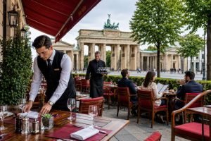 Restaurant im Zentrum Berlins mit Blick auf das Brandenburger Tor