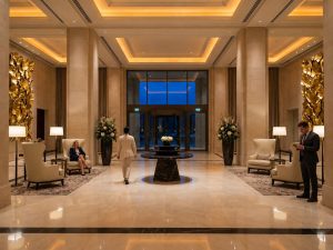 Elegante Lobby und Eingangsbereich eines Hotels in Prag