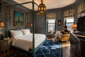 Individuell gestaltetes Zimmer mit Himmelbett in einem Boutique-Hotel in Wien