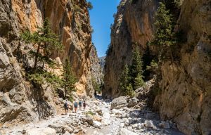 Wanderweg durch eine Felsschlucht mit steilen Berghängen